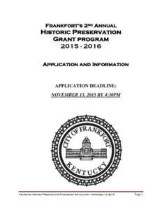 Frankfort’s 2nd Annual  Historic Preservation Grant programApplication and Information