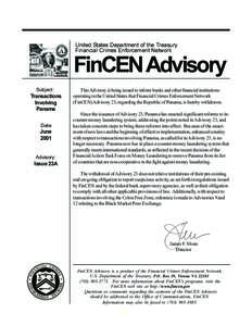 United States Department of the Treasury / Financial regulation / Financial system / Crime / Business / Money laundering / James F. Sloan / Suspicious activity report / USA PATRIOT Act /  Title III /  Subtitle B / Tax evasion / Financial crimes / Financial Crimes Enforcement Network