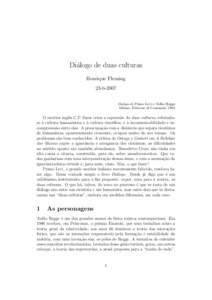 Di´alogo de duas culturas Henrique FlemingDialogo di Primo Levi e Tullio Regge Milano, Edizione di Comunit`a, 1984