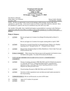 TONOPAH TOWN BOARD MEETING AGENDA APRIL 22, 2009 CONVENTION CENTER 301 Brougher Avenue, Tonopah, NV[removed]:00 p.m.