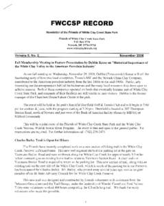 FWCCSP RECORD  Newsletter of the Friends of White Clay Creek State Park Friends of White Clay Creek State Park  P.O. Box 9734