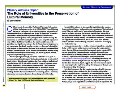 Annual Meeting Coverage  Plenary Address Report Bulletin of the American Society for Information Science and Technology – April/May 2008 – Volume 34, Number 4