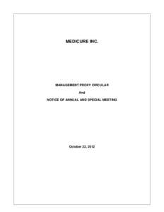 MEDICURE INC.  MANAGEMENT PROXY CIRCULAR And NOTICE OF ANNUAL AND SPECIAL MEETING