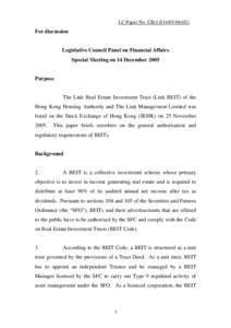 LC Paper No. CB[removed])  For discussion Legislative Council Panel on Financial Affairs Special Meeting on 14 December 2005