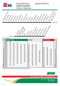 gültig abStandardfahrplan Friedrich-List-Straße Richtung: Westerhüsen