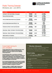 Public Training Calendar Brisbane Jan - Jun 2015 COURSE DAYS