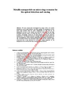 Metallic nanoparticle on micro ring resonator for bio optical detection and sensing JI(  DR