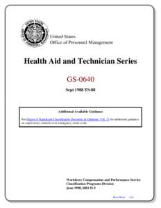United States Office of Personnel Management Health Aid and Technician Series GS-0640 Sept 1988 TS-88