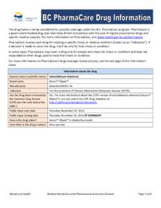 B.C. PharmaCare Drug Information Sheet for umclidinium-vilanterol (ANORO™ ELLIPTA™) 3281