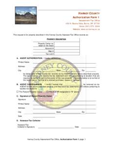 HARNEY COUNTY  Authorization Form 1 Assessment/Tax Office