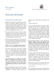FACT SHEET JANUARY 2012 MINISTRY FOR FOREIGN AFFAIRS OF ICELAND  ICELAND’S ECONOMY