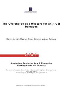 The Overcharge as a Measure for Antitrust Damages Martijn A. Han, Maarten Pieter Schinkel and Jan Tuinstra  Amsterdam Center for Law & Economics