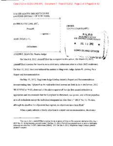 Case 2:12-cvJFB-ARL Document 7 FiledPage 1 of 3 PageID #: 62  UNITED STATES DISTRICT COURT EASTERN DISTRICT OF NEW YORK - - - - - - - - - - - - - - - - - - - - - - - - - - - - - - - - - - - -X PATRICK CO