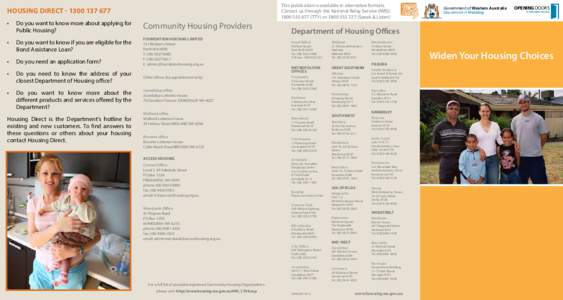 This publication is available in alternative formats. Contact us through the National Relay Service (NRS): TTY) orSpeak & Listen) Housing Direct •