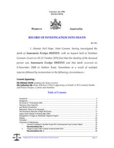 Shire of Narembeen / Inquests in England and Wales / Narembeen /  Western Australia / English law / Greater Houston / Sweeny /  Texas
