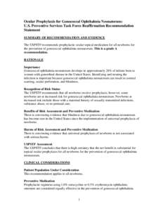 United States Preventive Services Task Force / Sexually transmitted diseases and infections / Gonorrhea / Preventive medicine / Ophthalmia / Antimicrobial prophylaxis / Neisseria gonorrhoeae / Medicine / Health / Neonatal conjunctivitis