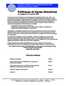 Fédération des ordres professionnels de juristes du Canada  Comité national sur les équivalences des diplômes de droit (CNE)  Politiques et lignes directrices