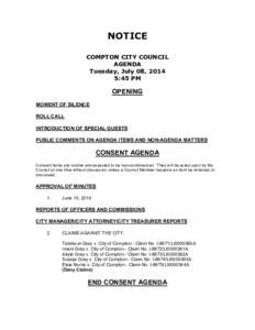 NOTICE COMPTON CITY COUNCIL AGENDA Tuesday, July 08, 2014 5:45 PM