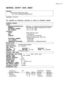 Page 1 of 4  MATERIAL SAFETY DATA SHEET PRODUCT : Office Choice Whiteboard marker EK-157OC (Black)(Blue)(Red)(Green)