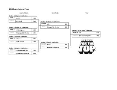 2013 Reach National Finals Quarter Finals Sunday - 1:00 pm @ Auditorium Game 4 #1 UTS Pack 4