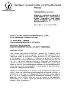 Comisión Nacional de los Derechos Humanos México RECOMENDACIÓN No[removed]SOBRE LOS HECHOS OCURRIDOS EL 30 DE JUNIO DE 2014 EN CUADRILLA NUEVA, COMUNIDAD SAN PEDRO