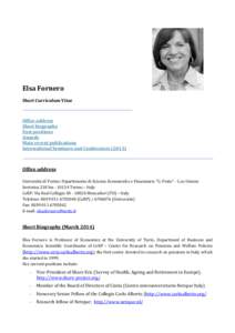 Elsa Fornero                                                               Short Curriculum Vitae    