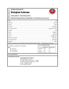 Subscription F Jordan Journal of  Biological Sciences