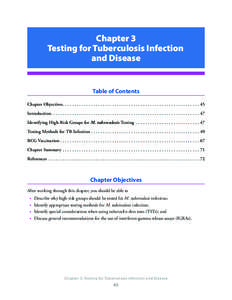 Chapter 3 Testing for Tuberculosis Infection and Disease Table of Contents Chapter Objectives. .  .  .  .  .  .  .  .  .  .  .  .  .  .  .  .  .  .  .  .  .  .  .  .  .  .  .  .  .  .  .  .  .  .  .  .  .  .  .  .  .  . 