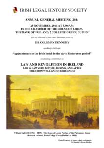 ANNUAL GENERAL MEETING[removed]NOVEMBER, 2014 AT 5.00 P.M IN THE CHAMBER OF THE HOUSE OF LORDS, THE BANK OF IRELAND, 2 COLLEGE GREEN, DUBLIN will be followed by the winter discourse given by