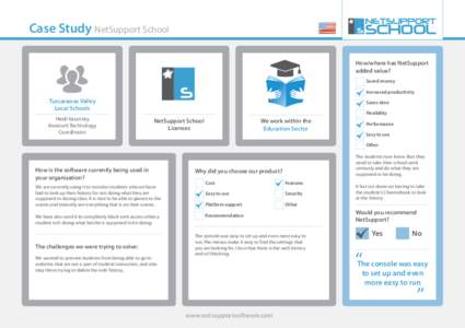 Case Study NetSupport School How/where has NetSupport added value? Saved money Increased productivity