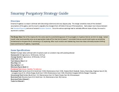 Smarmy Purgatory Strategy Guide Overview Smarmy Purgatory is a desert cutthroat with disturbing undertones and very slippery play. The design scrambles many of the standard