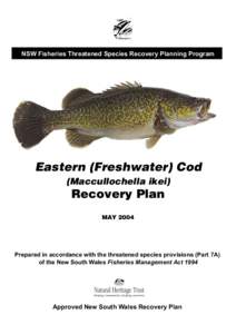 NSW Fisheries Threatened Species Recovery Planning Program  Eastern (Freshwater) Cod (Maccullochella ikei)  Recovery Plan