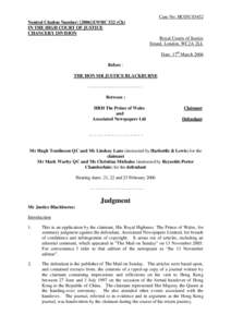 Case No: HC05C03452 Neutral Citation Number: [2006] EWHC 522 (Ch) IN THE HIGH COURT OF JUSTICE CHANCERY DIVISION Royal Courts of Justice Strand, London, WC2A 2LL