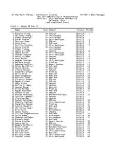 On The Mark Timing - Contractor License OWU Invitational/GLCA Championships Host by: Ohio Wesleyan University Delaware, Ohio Last Completed Event