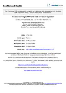 Conflict and Health This Provisional PDF corresponds to the article as it appeared upon acceptance. Fully formatted PDF and full text (HTML) versions will be made available soon. Increase coverage of HIV and AIDS service