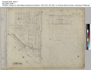 Elizabeth Mine, Sheet 1 Box 232B, Folder 1 CONSOL Energy Inc. Mine Maps and Records Collection, [removed], AIS[removed], Archives Service Center, University of Pittsburgh 