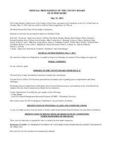 OFFICIAL PROCEEDINGS OF THE COUNTY BOARD OF SUPERVISORS May 21, 2013