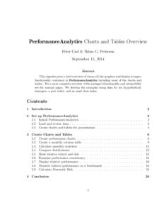 PerformanceAnalytics Charts and Tables Overview Peter Carl & Brian G. Peterson September 15, 2014 Abstract This vignette gives a brief overview of (some of) the graphics and display wrapper functionality contained in Per