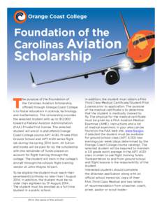 Orange Coast College  Foundation of the Carolinas Aviation  Scholarship