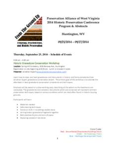 Preservation Alliance of West Virginia 2014 Historic Preservation Conference Program & Abstracts Huntington, WV[removed] – [removed]