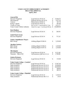 UNION COUNTY IMPROVEMENT AUTHORITY BILLS FOR APPROVAL April 2, 2014 General File DeCotiis Fitzpatrick NW Financial