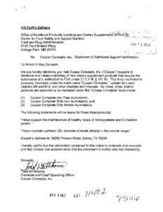 VIA FedEx Delivery  :;;-,;-t ‘ -‘r,-->,;. Office of Nutritional Products, Labeling and Dietary Supplemedt$‘(H P S-8yO) ’‘-” “” ’ /114 “‘~. .~