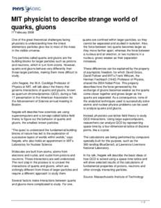 MIT physicist to describe strange world of quarks, gluons