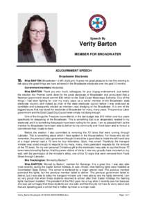Hansard, 30 AprilSpeech By Verity Barton MEMBER FOR BROADWATER