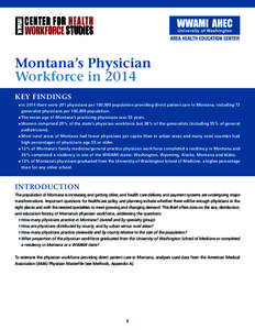 Montana’s Physician Workforce in 2014 KEY FINDINGS In 2014 there were 201 physicians per 100,000 population providing direct patient care in Montana, including 72 generalist physicians per 100,000 population.  he mea