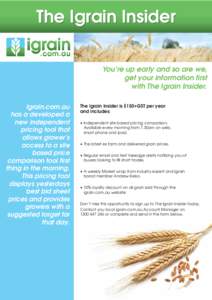 The Igrain Insider You’re up early and so are we, get your information first with The Igrain Insider. Igrain.com.au has a developed a