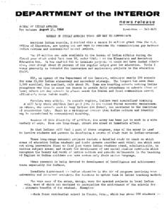 DEPARTMENT 01 the INTERIOR news release BUREAU OF INDIAN AFFAIRS For Release August 11, 1968  Henderson[removed]