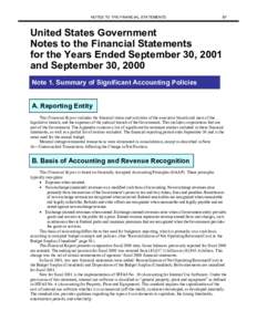 United States Government Notes to the Financial Statements for the Year Ended September 30, 2000