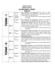 MAYO COLLEGE SESSION: SYLLABUS SUBJECT – BIOLOGY CLASS: VIII  FA – I