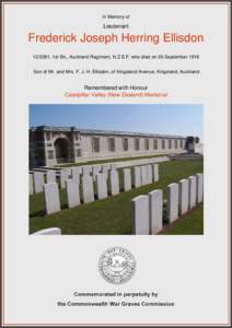 In Memory of  Lieutenant Frederick Joseph Herring Ellisdon, 1st Bn., Auckland Regiment, N.Z.E.F. who died on 26 September 1916